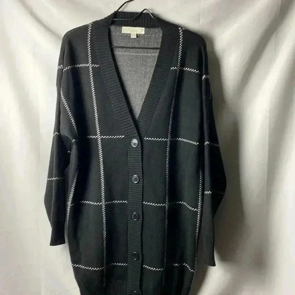 WEEKEND BY SUZANNE BETRO SIZE 1X/2X BLACK WHITE LONG BUTTON FRONT CARDIGAN - Picture 16 of 16